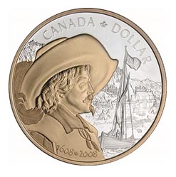 2008 400th Anniversary of Quebec City Gold Plated Proof Silver Dollar